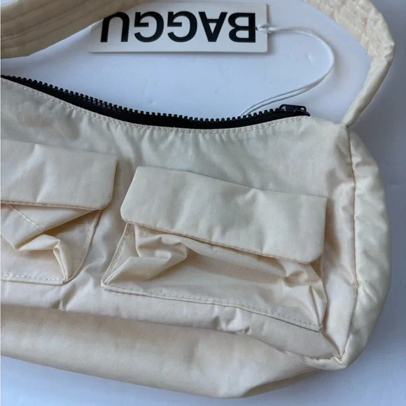 NWT BAGGU Cargo Nylon Shoulder Bag - Ivory - Picture 6 of 13